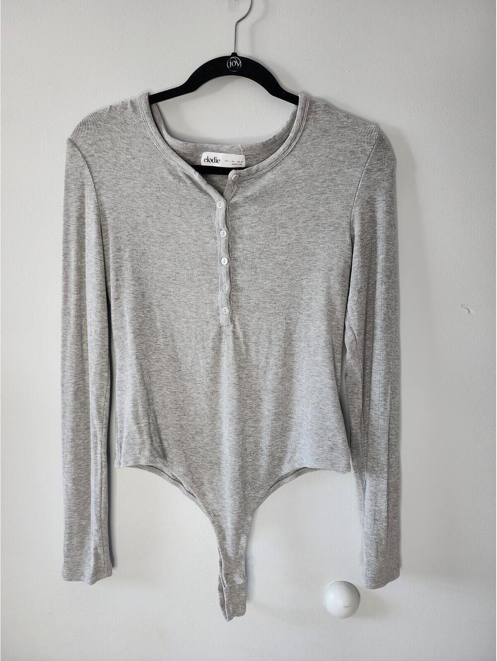 Elodie Light Gray Long Sleeve Ribbed Bodysuit Size L